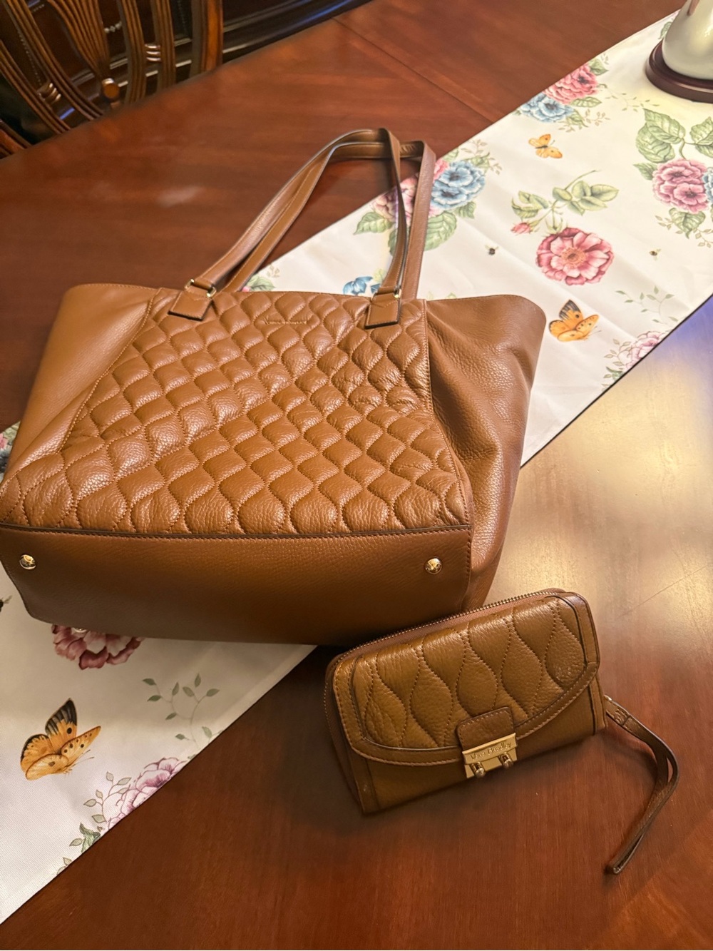 Vera Bradley Quilted Brown Tote with Matching Wallet Set